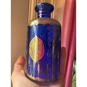Vintage cobalt Blue gold Perfume bottle vessel vase decor no lid. Vanity ornate